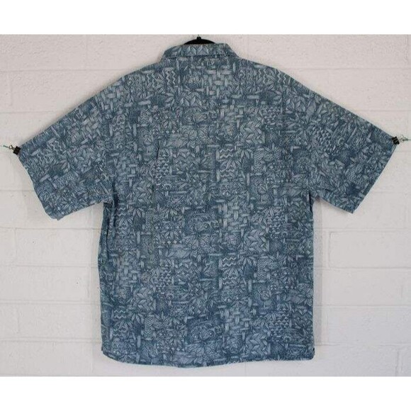 Campia XL Blue Hawaiian Palm Trees Geometric Button Front Short Sleeve Shirt - Picture 2 of 3